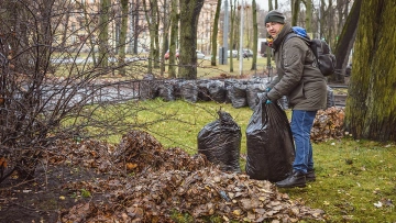 Активисты Светлановского округа освободили листву ...