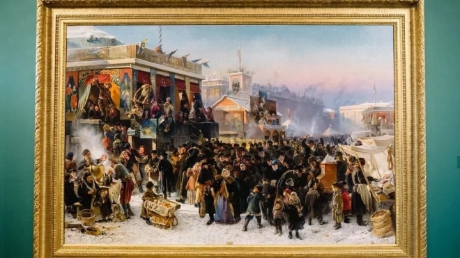 В Русском музее отреставрировали картину "Народное гулянье во время масленицы на Адмиралтейской площади в Петербурге"