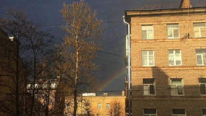 Петербуржцы засняли яркую радугу на фоне пасмурного неба