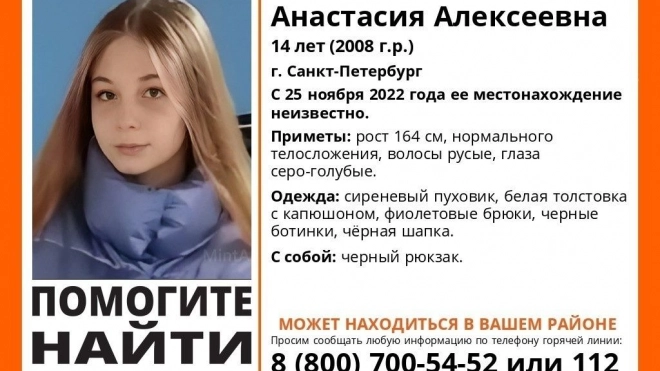 Волонтеры отряда "ЛизаАлерт" разыскивают 14-летнюю девочку в Петербурге, которая пропала 2 дня назад