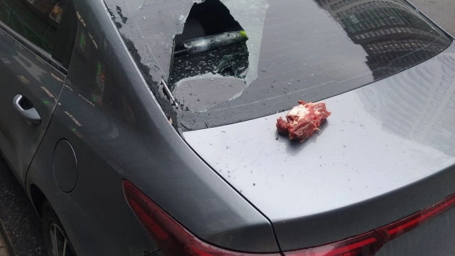 В Мурино неизвестный куском мяса пробил стекло припаркованной машины