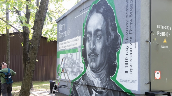 На территории петербургского Политеха появилось граффити с Петром I