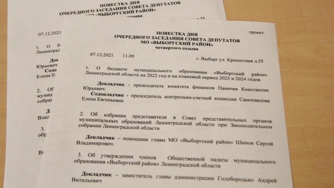 Совет депутатов Выборгского района утвердил претендентов в представительные органы