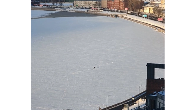 По тонкому льду Невы гулял отважный рыбак