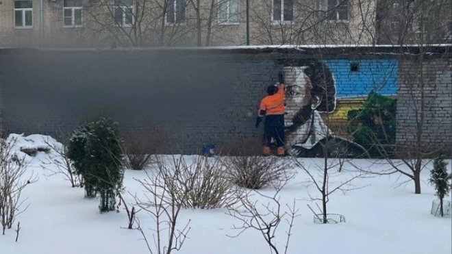 Коммунальщики закрасили памятное граффити с Пушкиным на севере Петербурга