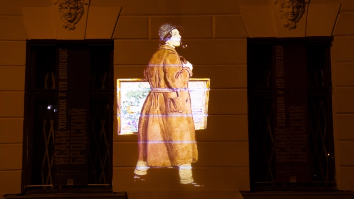 На площади Искусств появился световой портрет Исаака Бродского