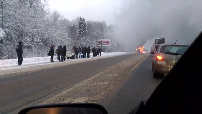 Видео: На трассе Вологда – Череповец горел школьный автобус