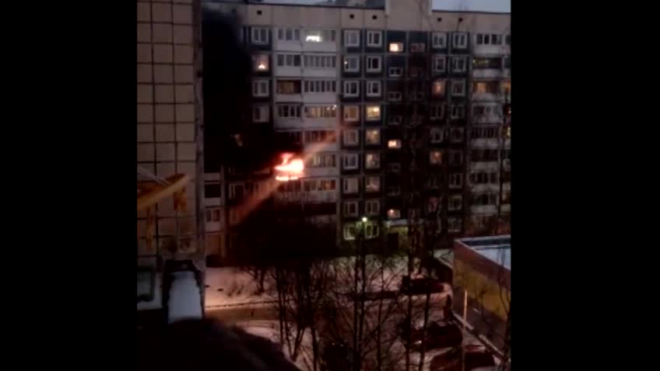 Видео: на Суздальском проспекте в жилом доме загорелась квартира