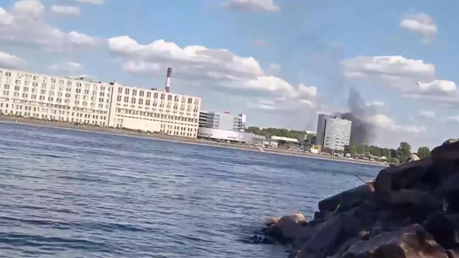 Петербуржцы сняли на видео клубы черного дыма рядом с Октябрьской набережной