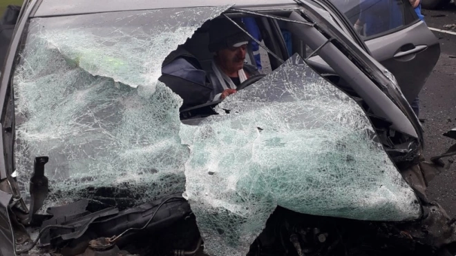 Водителя вырезали из легковушки после ДТП с фурой на трассе "Скандинавия"
