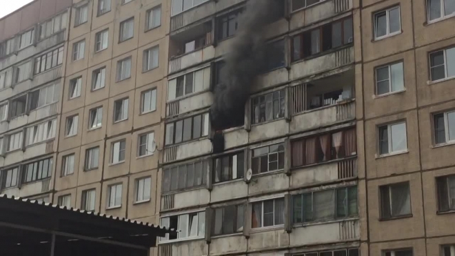 Появилось видео, как горит квартира в Красногвардейском районе Петербурга