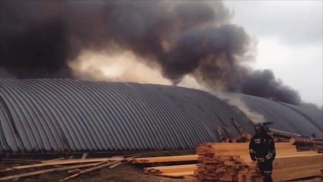 Появилось видео ужасного пожара на пилораме в деревне Бабенки Владимирской области