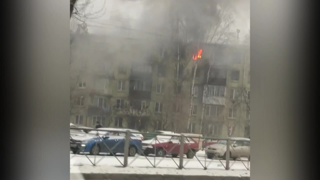 Видео: на Краснопутиловской горит квартира