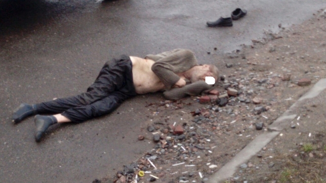 Скорченное тело мужчины без обуви нашли в Красном Селе, рядом стоит полицейская машина