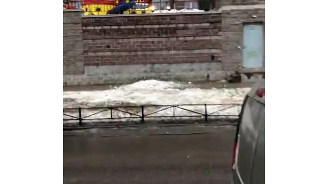 Видео: на Королева снег сбрасывают на тротуар 