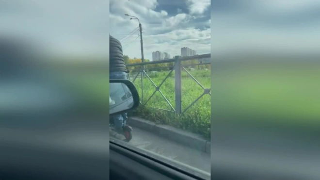 Водители сняли на видео папу с ребенком, которые ехали на самокате по проезжей части