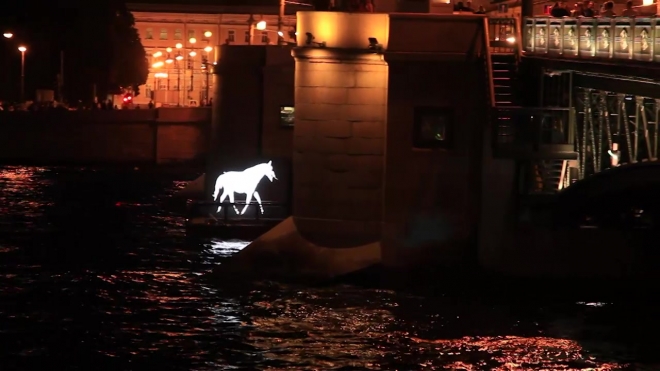 Белая лошадь проскакала по рекам и каналам Петербурга