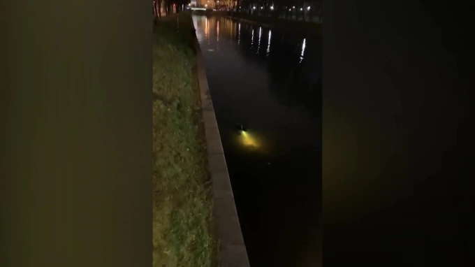 Видео: водолаз с фонариком плавал ночью в Мойке в центре Петербурга