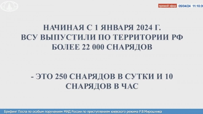 ВСУ выпустили 22 тысячи снарядов по мирным объектам в России с начала года