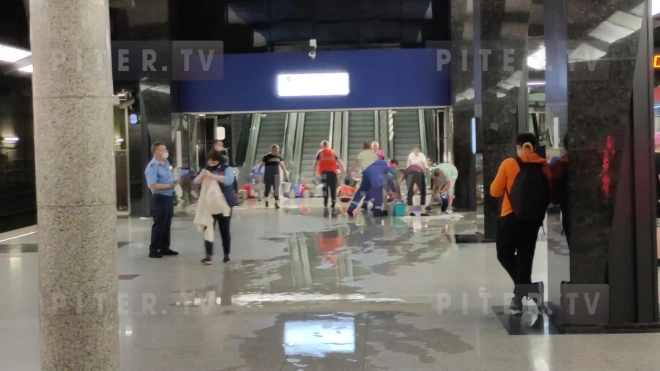 В Москве во время ливня вода просочилась на станцию метро "ЦСКА"