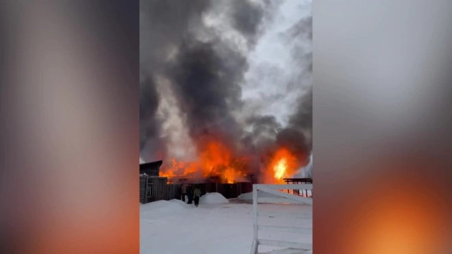 Видео: в Ленобласти 20 пожарных тушили пожар на 1 000 "квадратов"