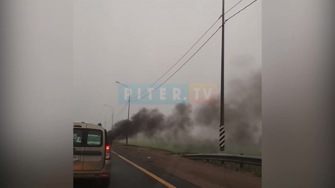 Видео: на Мурманском шоссе загорелся автомобиль