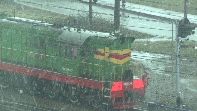 Появилось видео аномального апрельского снега в Петербурге