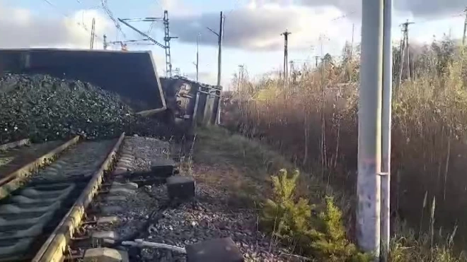 В Ленинградской области сошли два вагона грузового поезда с углем