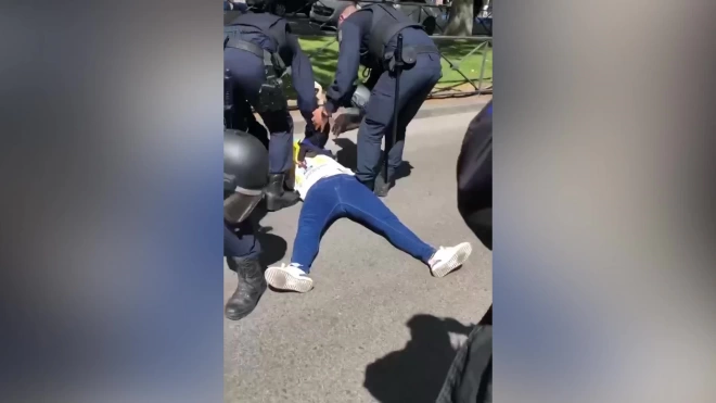В Мадриде провокатор с украинским флагом напал на участников "Бессмертного полка"