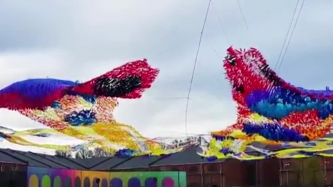 Над Новой Голландией установили арт-инсталляцию в виде гигантской Жар-Птицы (видео)