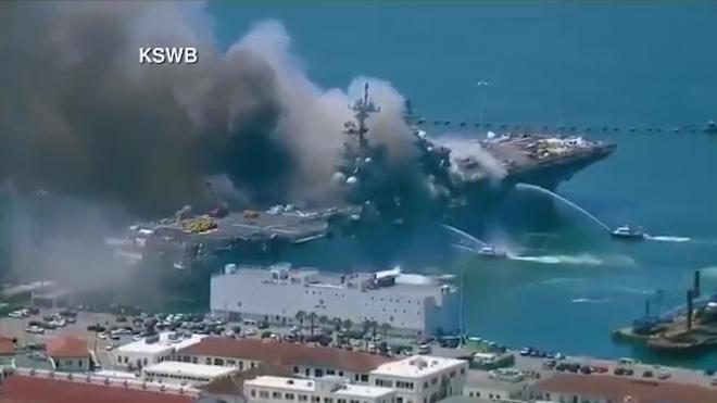 Пожар на военном корабле США обернется экологической катастрофой