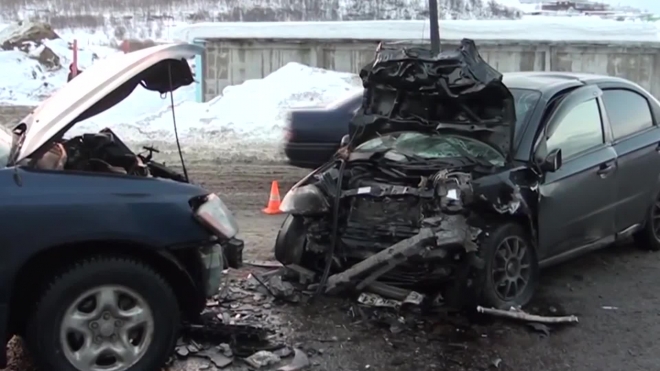 Тройное ДТП в Мурманске попало на видео