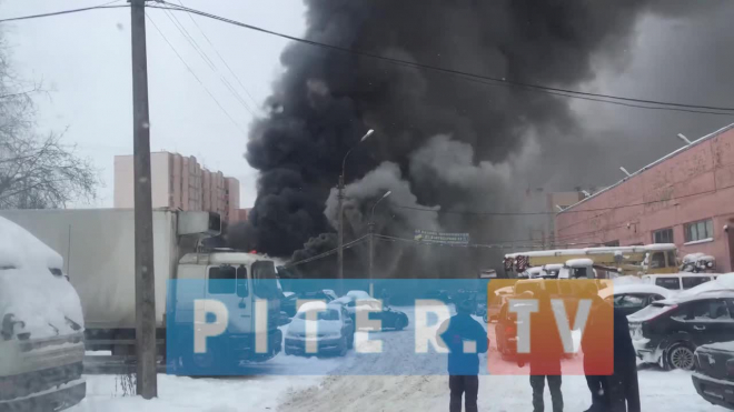 Видео крупного пожара: в Петербурге загорелся автосервис