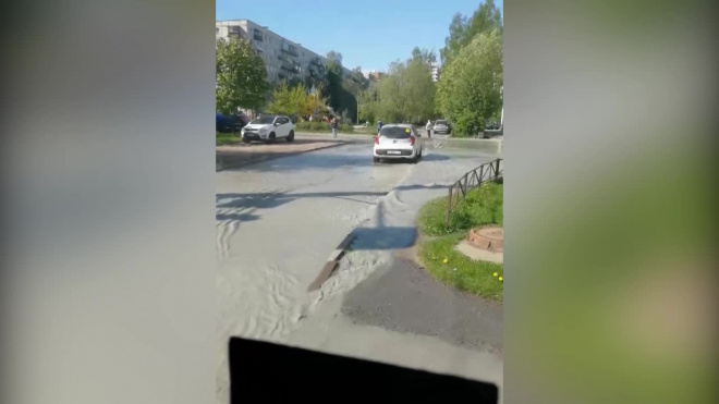 Петербуржцы сняли на видео потоп на Богатырском проспекте