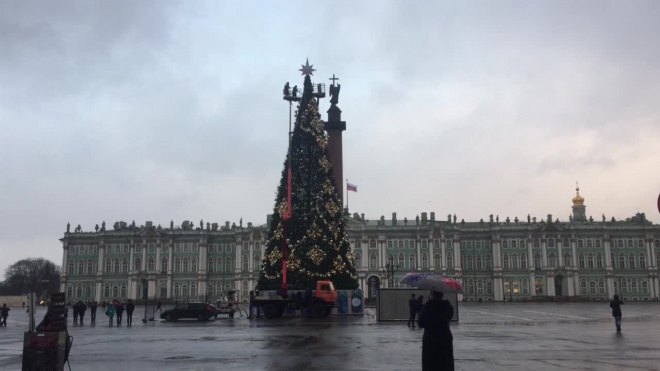 На Дворцовой площади завершается установка новогодней ёлки 
