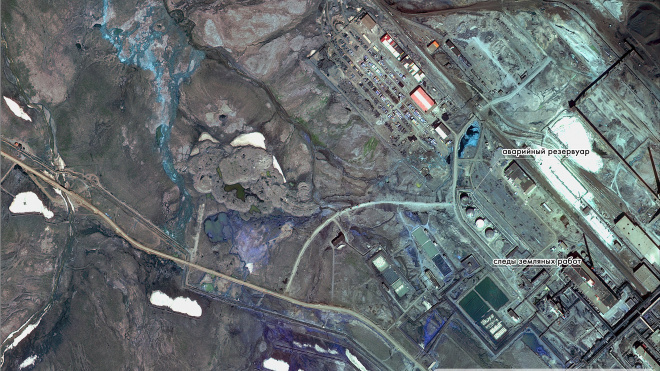"Роскосмос" опубликовал спутниковые снимки разлива дизельного топлива в Норильске