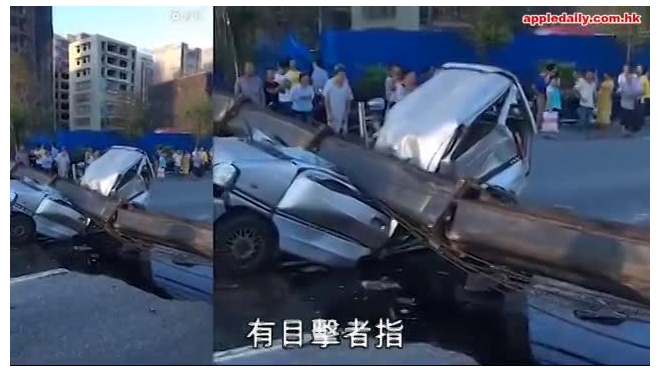 Жуткие кадры из Китая: Упавший кран раздавил насмерть 7 человек в автомобиле
