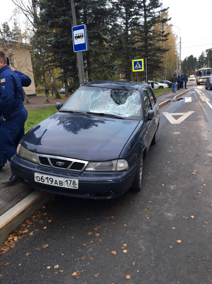 В Левашово сбитый летчик пробил лобовое стекло и крышу машины